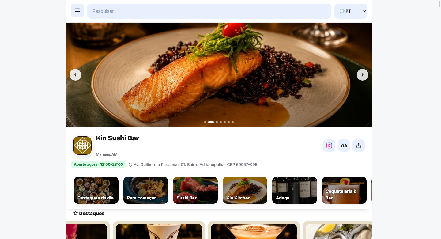 Cardápio digital do AlphaMenuApp, exemplo real de um restaurante